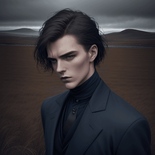 AI generated: the man in the field is dressed for the camera, in the style of daria endresen, kris knight, scottis...