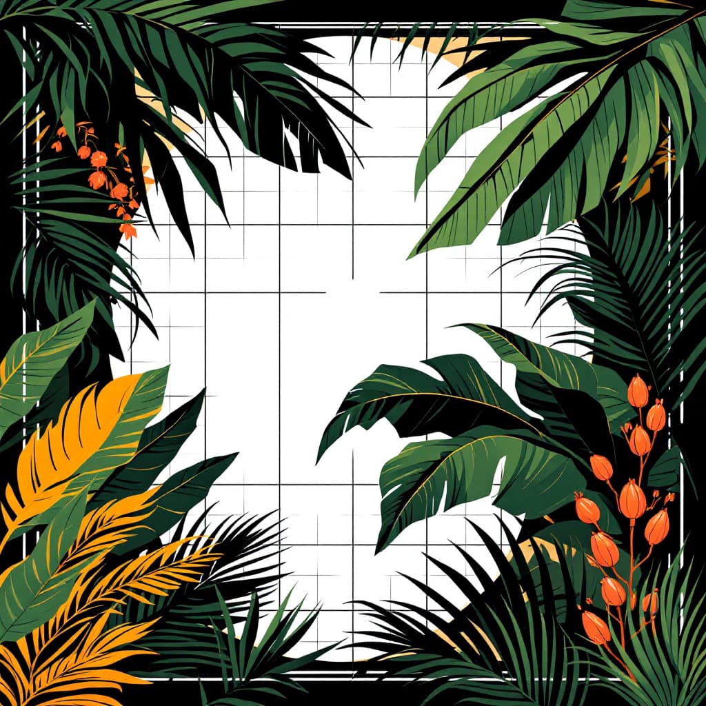 AI generated: graphic jungle scene illustration background for a . the gridlines are very thin. in the center is a...
