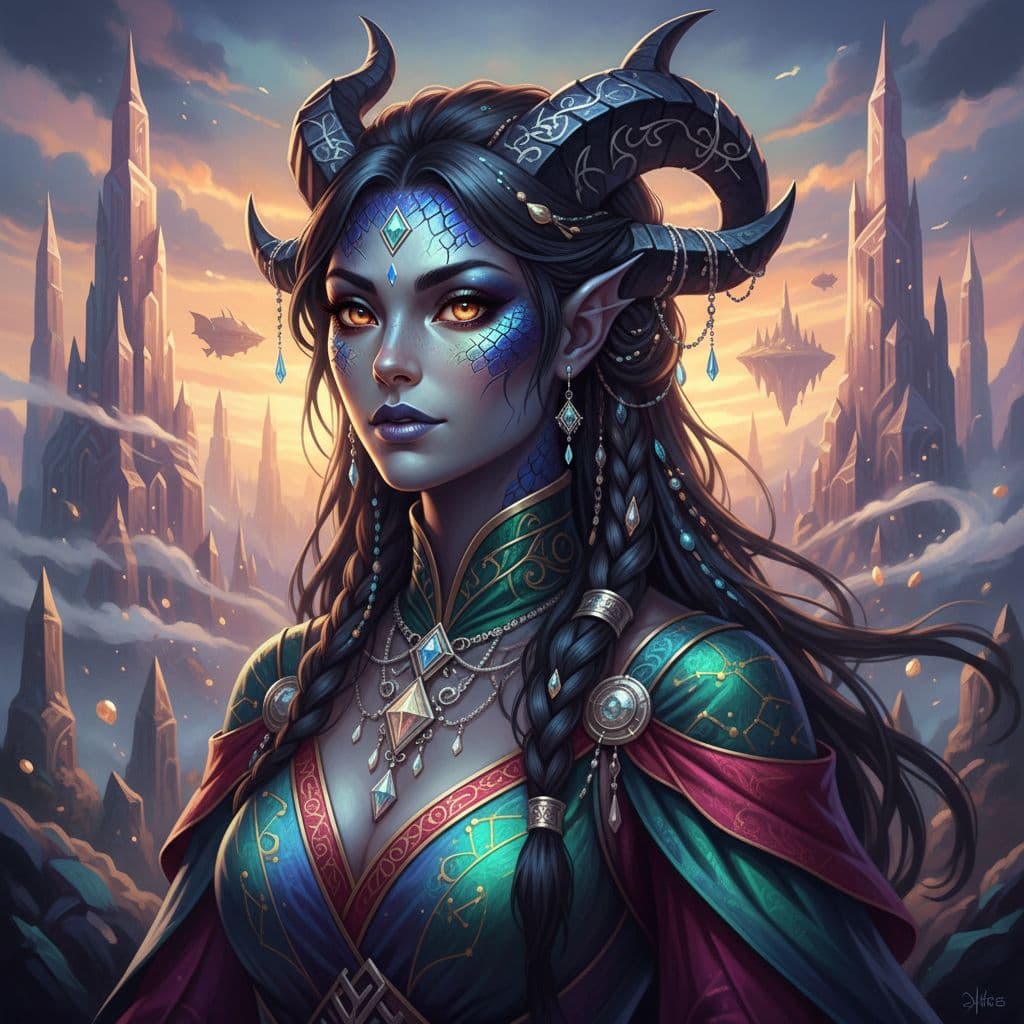 AI generated: mdjrny-v4 style portrait of female draconian, intricate, elegant, highly detailed, digital painting,...