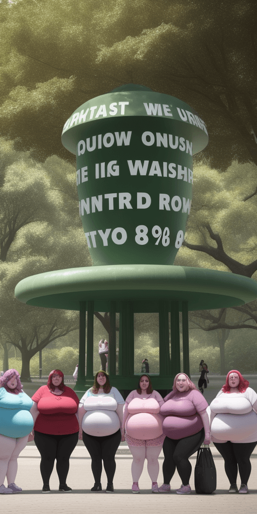 AI generated: A group of obese women are in the park. In front of her there is a separate three-dimensional text t...