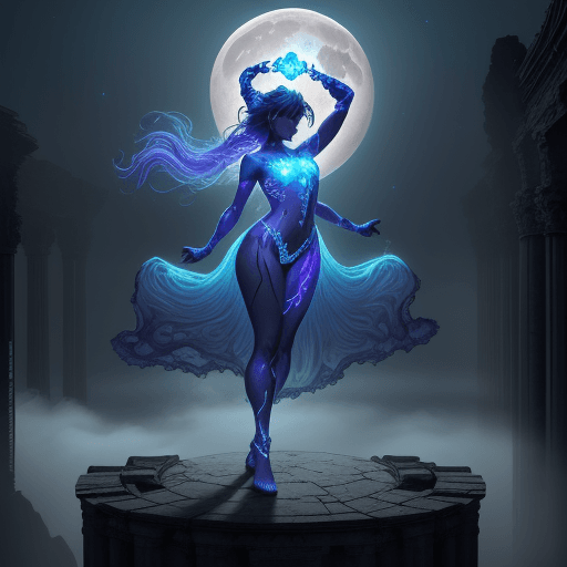 AI generated: Epic view capture of a girl clad in ultraviolet threads, luminous diamond skin glistening under a va...