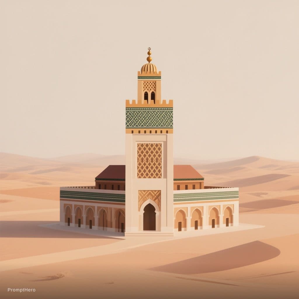 AI generated: Create a professional vector-style logo of the Koutoubia Mosque in Marrakech, Morocco. Focus on clea...