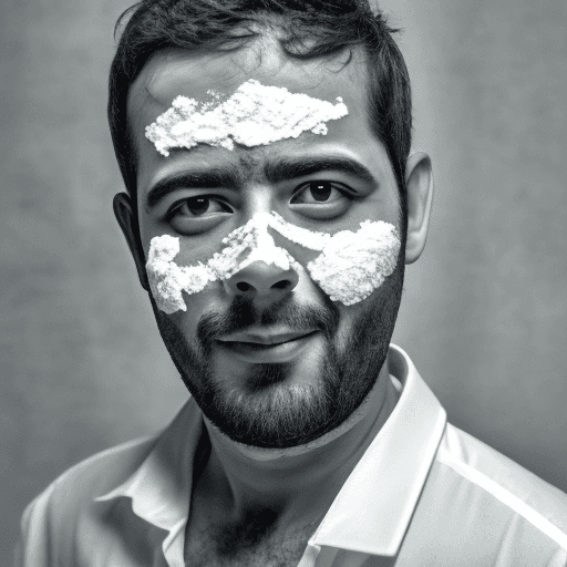 AI generated: Guilherme Boulos with face covered by wheat flour