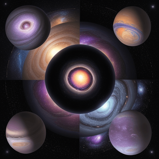 AI generated: galaxy, many planets in one view, with cosmic haze and Milky Way, fantasy style, light black, purple...