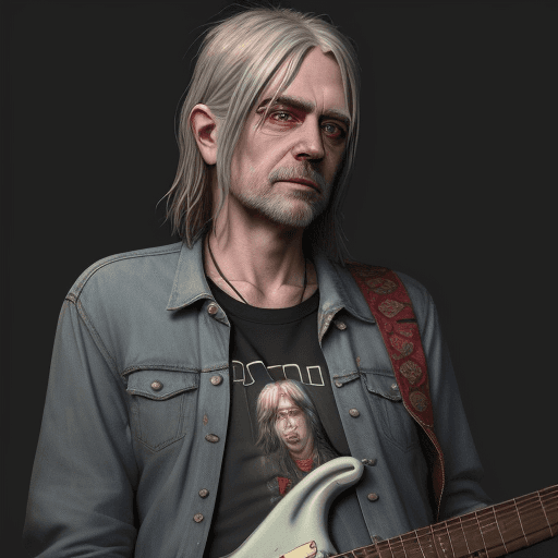 AI generated: Realistic aging simulation of Kurt Cobain in 2023, detailed, facial accuracy, aging effects, 4K, tre...