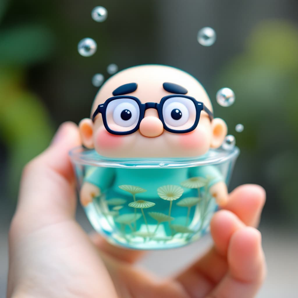 AI generated: A cute little hybrid figure with an Eastern
man's face, wearing glasses and a gnome-like
body floati...