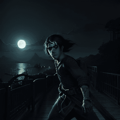 AI generated: Photo of a thief in the act of stealing vision, or eyeballs, slinking away,  dramatic light, moonlig...