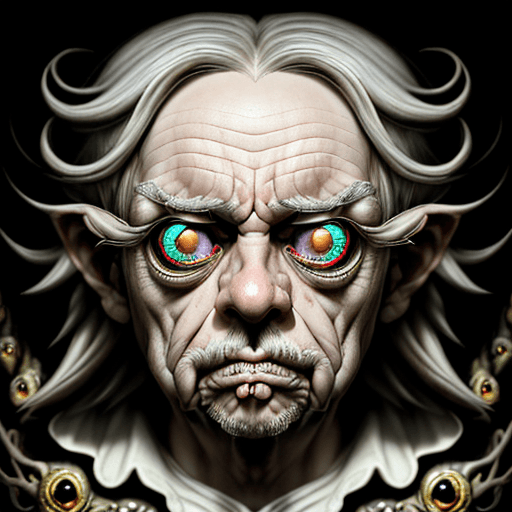 AI generated: Very young frightened and scared grandpa with fear in eyes, mad sky hallucination by Mundford, baroq...