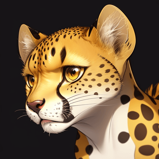 AI generated: illustration, vector cartoon-style, cute cheetah's face, zoom in, expressive eyes and a playful deme...
