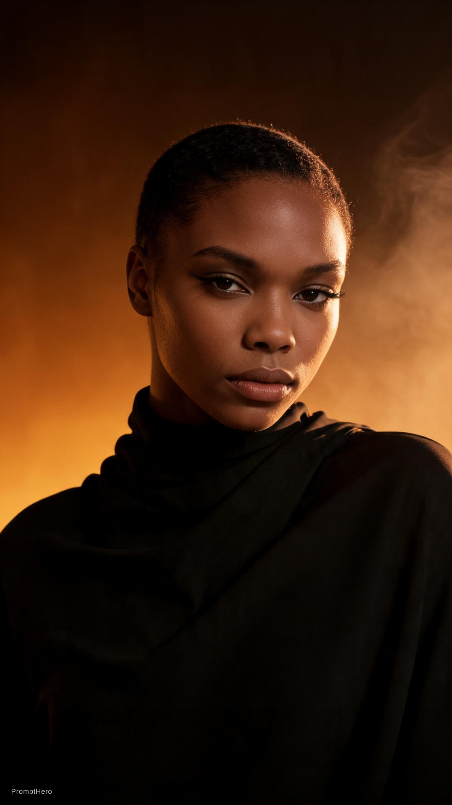 AI generated: fashion editorial photography, front shot, upper body, professional female model, shot with hasselbl...