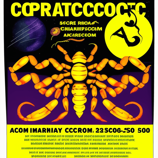 AI generated: astrology series rave flyer : scorpio sign scorpion, DC Armory, 1996, acid color palette --ar 5:8 --...