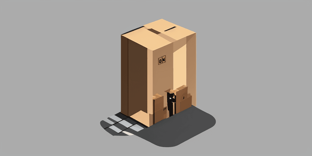 AI generated: 2d flat, minimalistic, graphic, vector illustration, There's a courier knocking on the door
