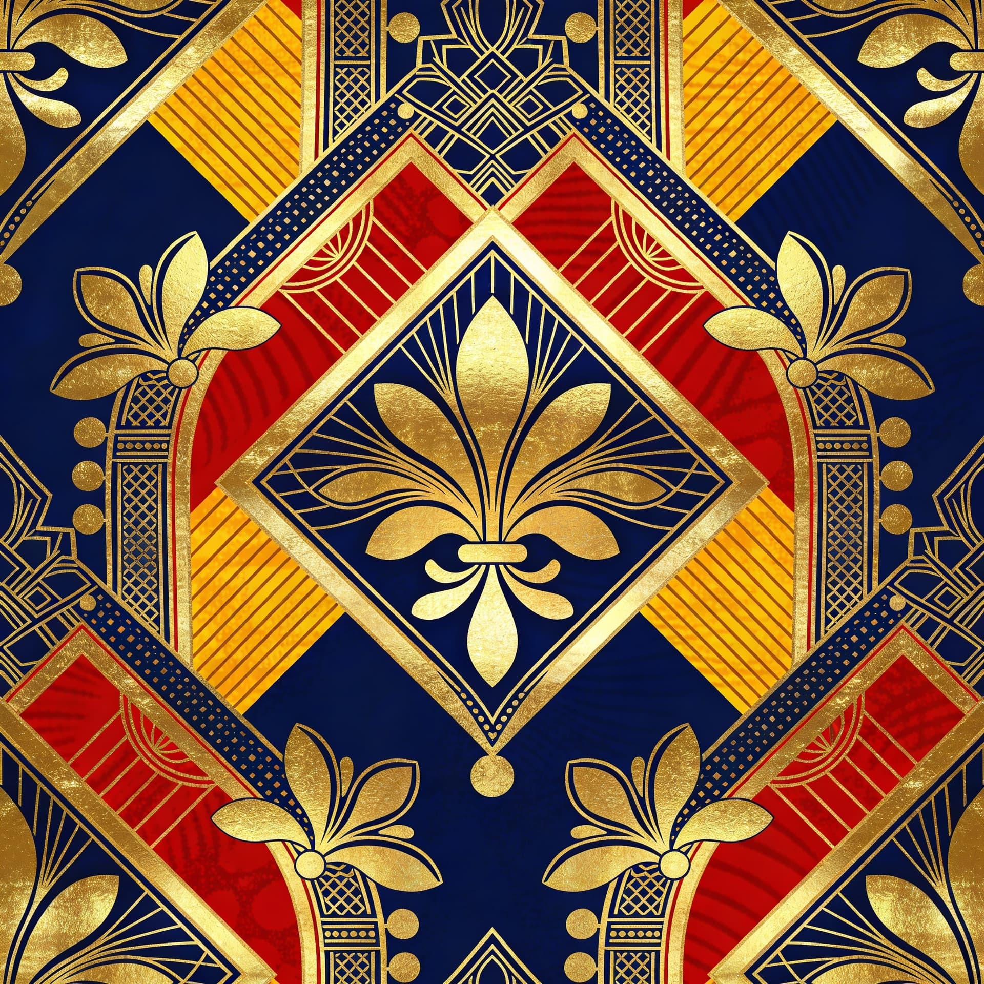 AI generated: Use immage prompt, creatie digita artwork  of an african waxprint design, Vlisco Style,  golden art-...