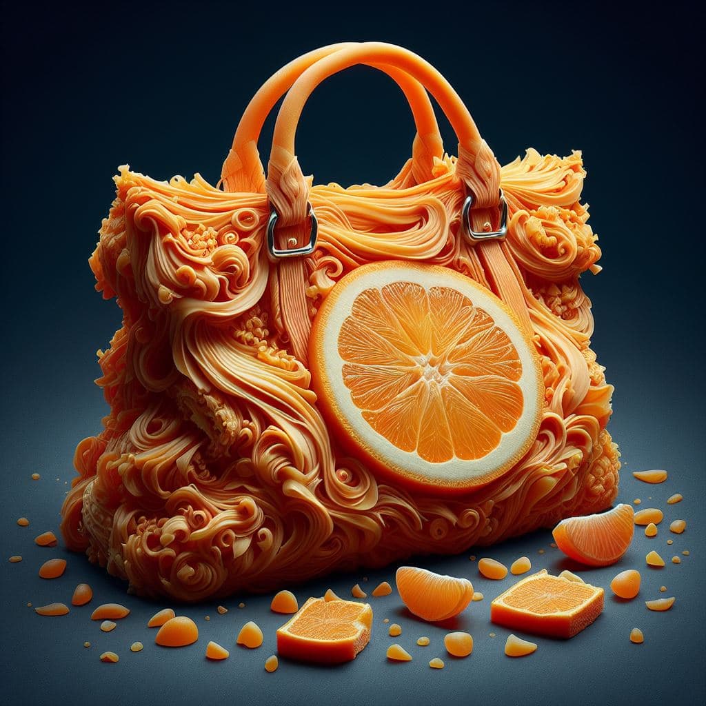 AI generated: hyper-realistic image showcasing an extraordinary piece of orange pulp, meticulously sculpted into a...