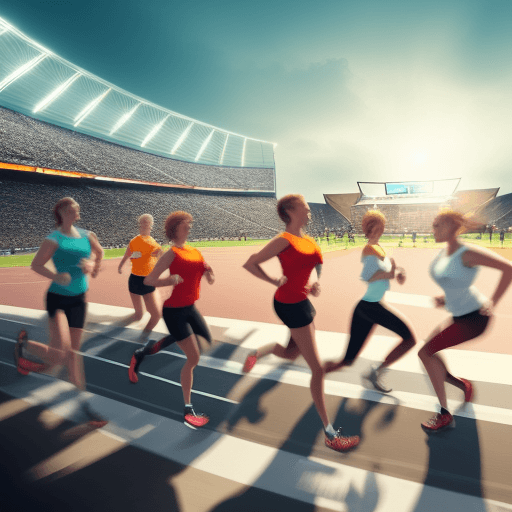 AI generated: Create an image full of energy and movement that shows a sporty group of people training for runs. F...