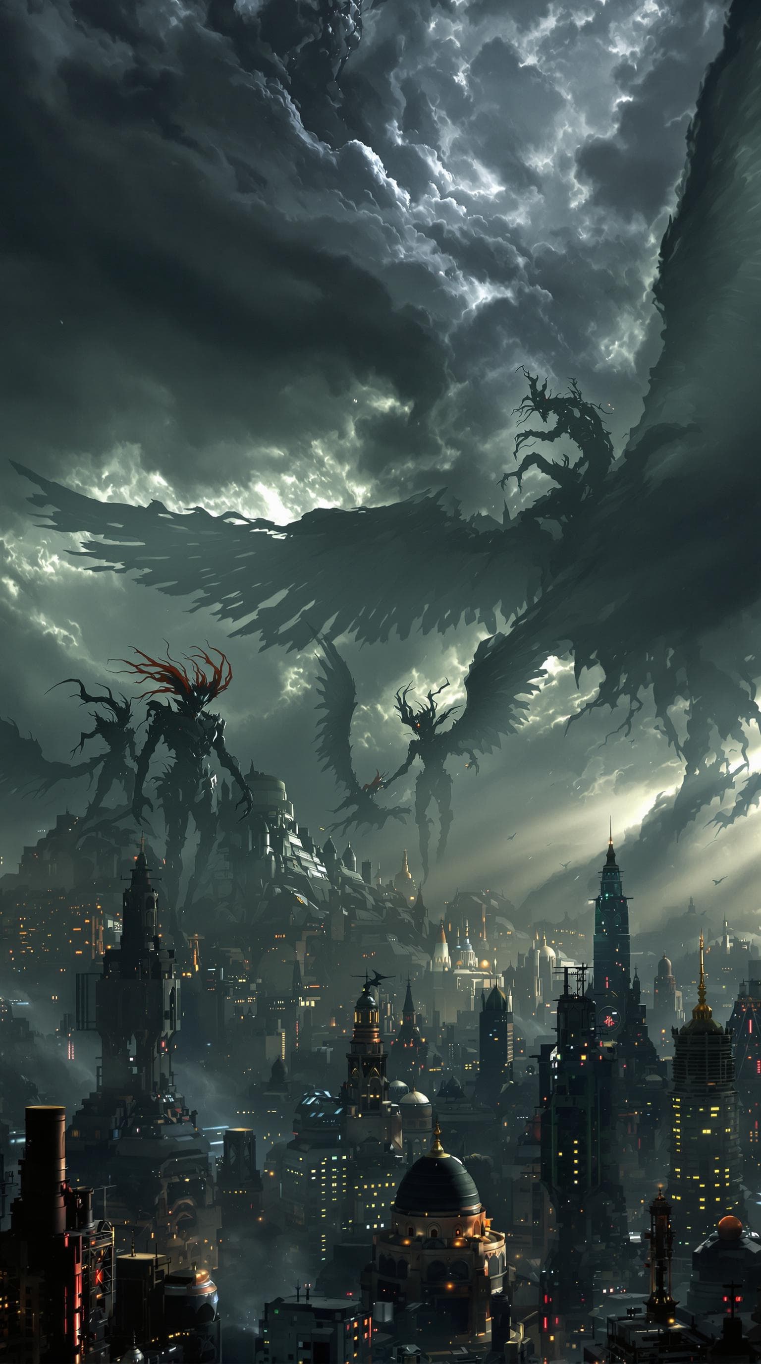 AI generated: A dark, foreboding sky with thick, grey clouds that seem to swirl with an otherworldly energy, casti...