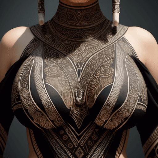 AI generated: intricate closeup-shot, masterpiece artwork,, tribal suit, black accent