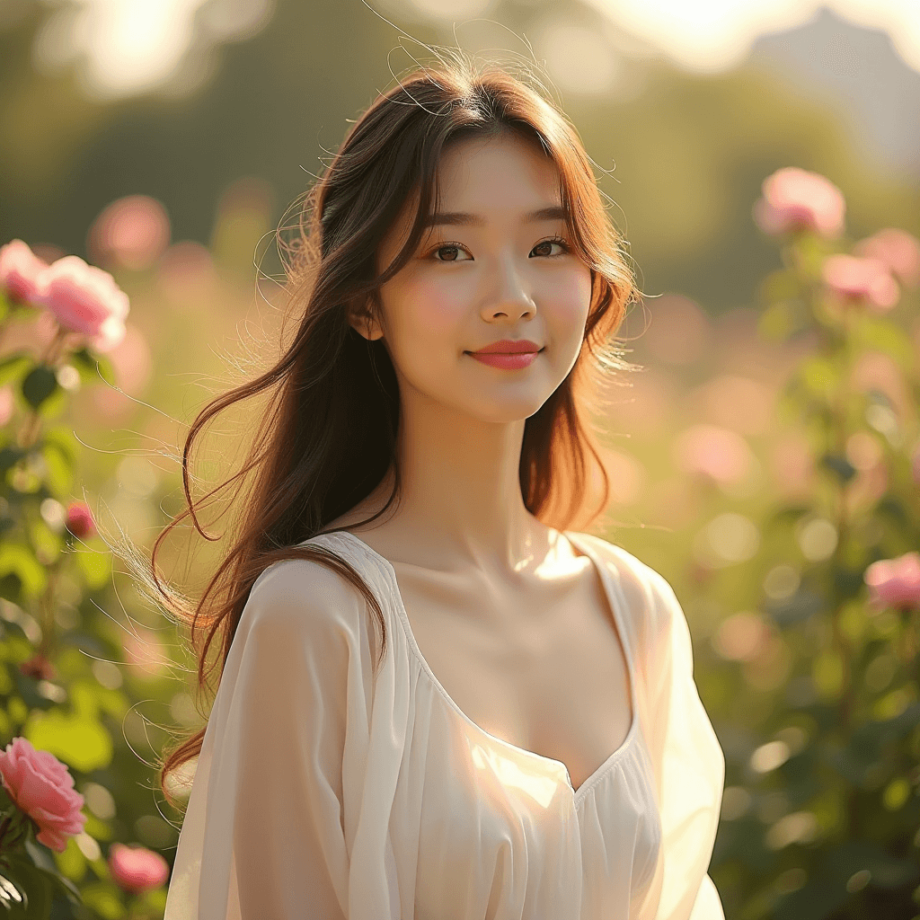 AI generated: The true silhouette of a beautiful Chinese woman with fair skin and long flowing hair, wearing a flo...