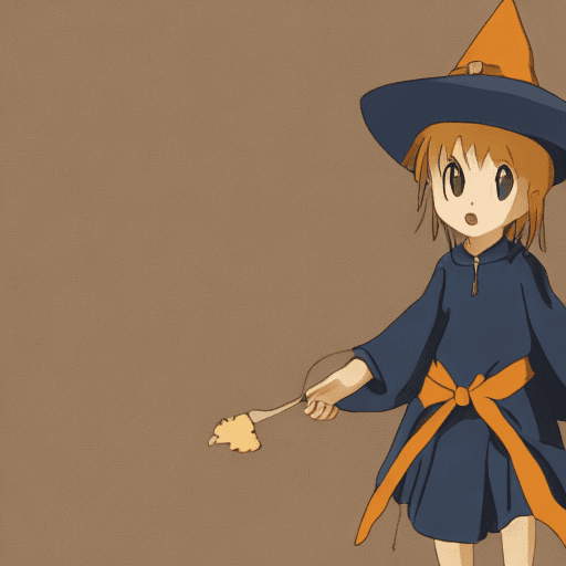 AI generated: Little Witch casting a wonderful spell, Cute Face, Surprised expression, ( Studio Ghibli:1. 1), Niji...