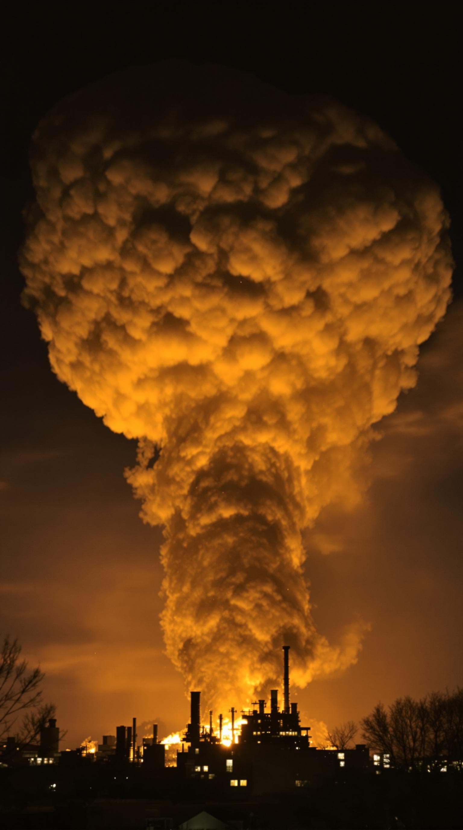 AI generated: Realistic photo of the Chernobyl nuclear disaster, showing a big cloud of radioactive material being...