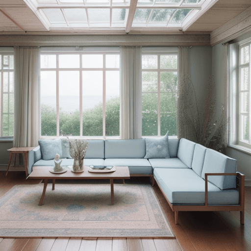 AI generated: High resolution photography interior design, dreamy sunken living room conversation pit, wooden floo...
