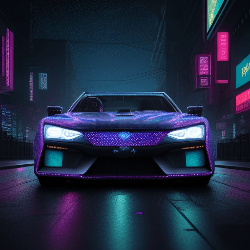 AI generated: A cyberpunk car on the city street under the starry sky mark2 with big wheels,with high quality holo...