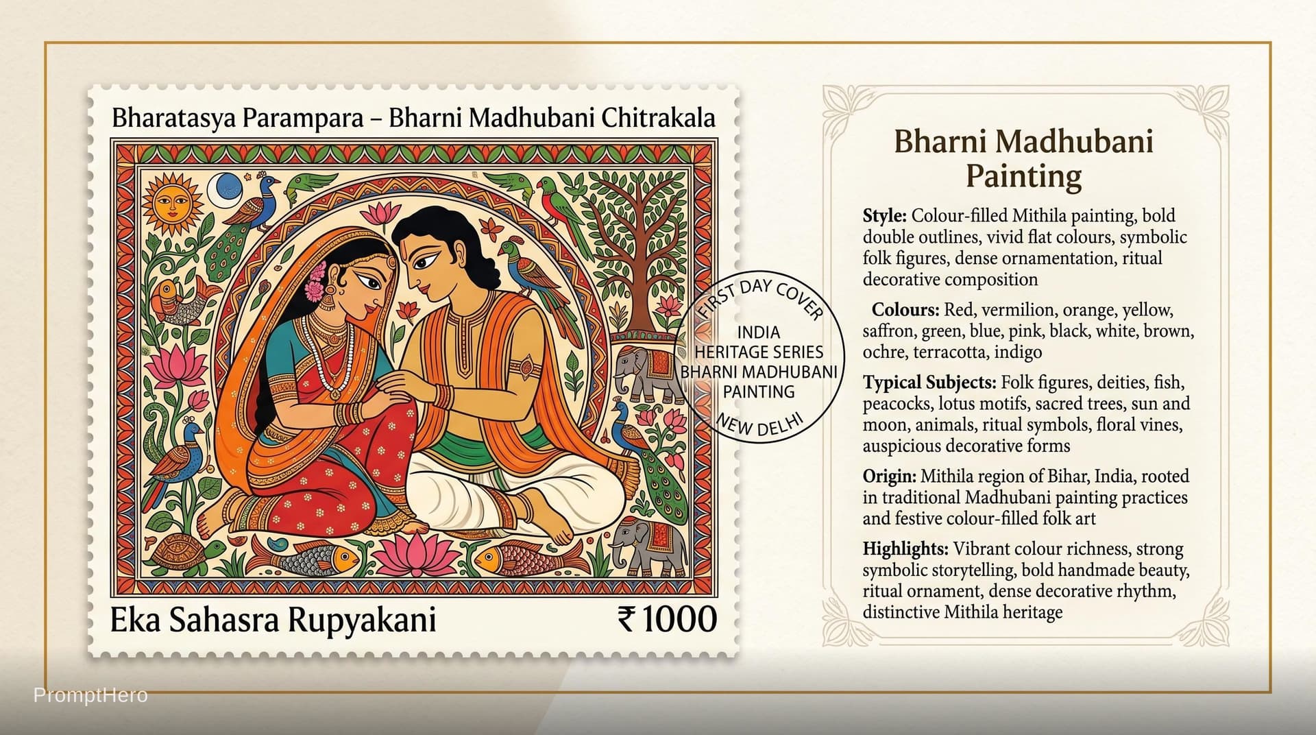 AI generated: Create a 16:9, 4K premium commemorative First Day Cover envelope inspired by India Post heritage des...