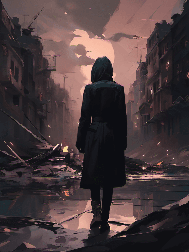 AI generated: i have nowhere to go in this destroyed world, digital illustration, emotionally profound, expression...