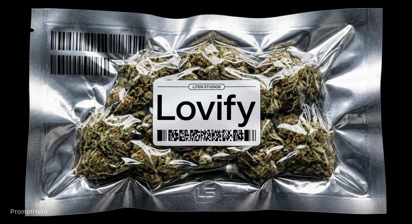 AI generated: high-quality product photography of weed tightly packed in a transparent rectangular vacuum bag, the...