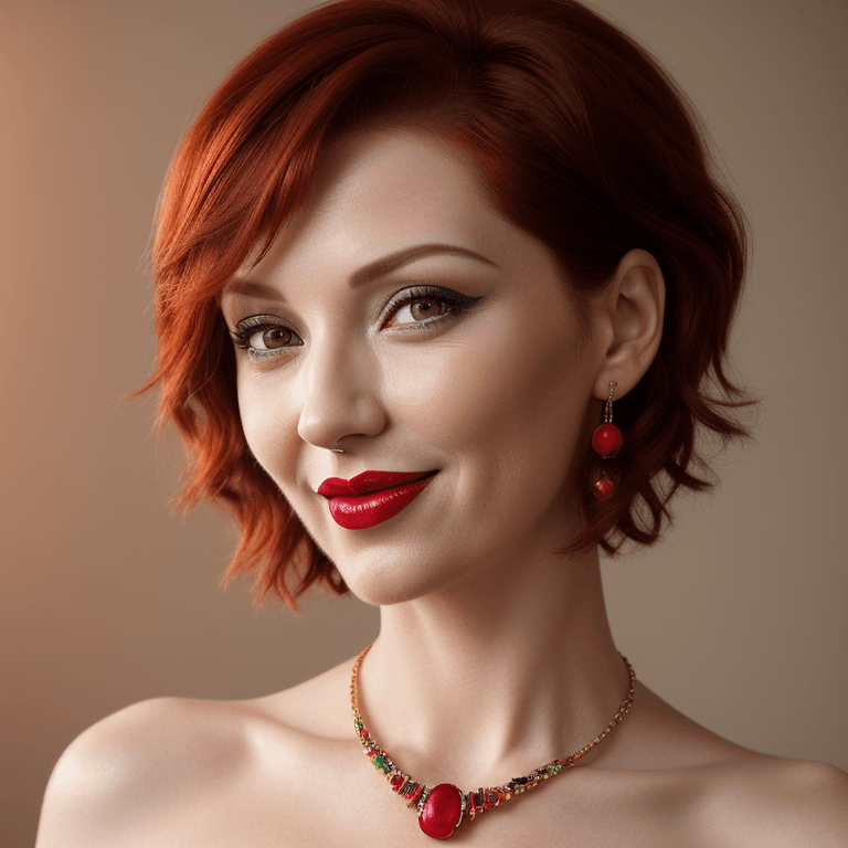 AI generated: hyper realistic portrait photo of a 40 year old stylish, woman,  elegant, short red hair, slim, skin...