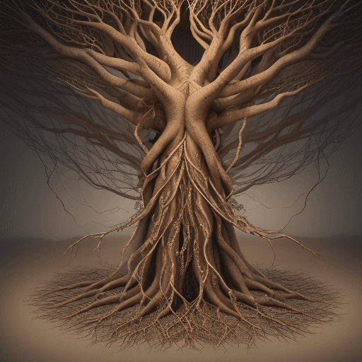 AI generated: From within the words emerges an intricate network of roots, growing organically and intertwining ar...