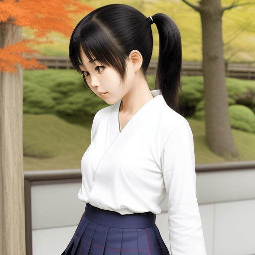 AI generated: young japanese girl with skirt. pony tails
