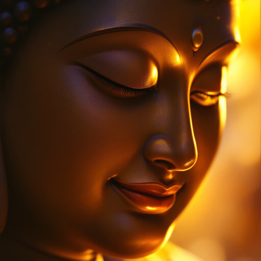AI generated: A hyper-realistic oil painting focusing on Gautam Buddha's serene face. The painting captures his pe...