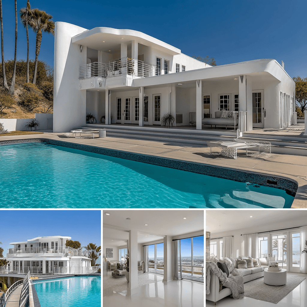 AI generated: luxurious mid-century modern mansion shaped like a sailboat, with whitewashed walls, expansive
deck...