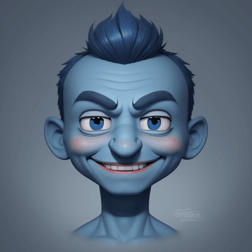 AI generated: animation, cute character, big eyes, smiling, small nose, full body, fictional character, blue skin,...