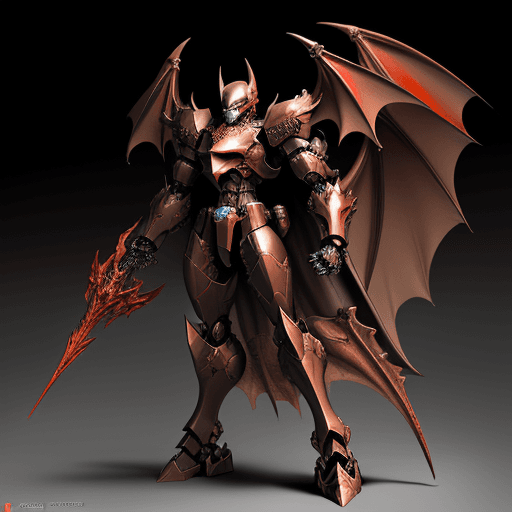 AI generated: dark knight game art, in the style of mecha anime, light bronze and red, rococo-inspired art, sharp ...