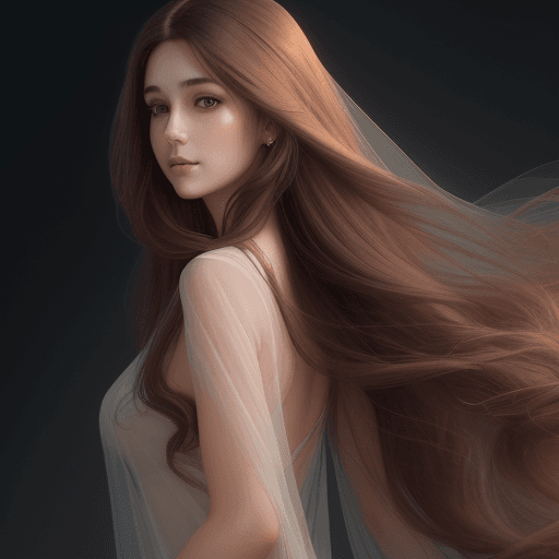 AI generated: woman, serene, sheer, long flowy brown hair, 8k high resolution