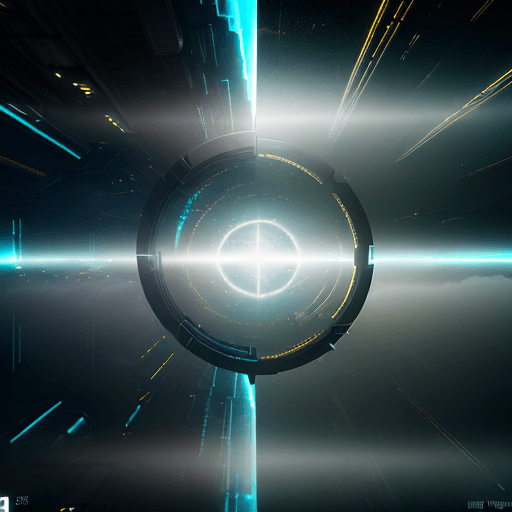 AI generated: rendering, light and time bending through space and time, sci-fi, gloomy environment, foggy with lig...
