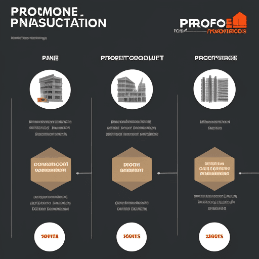 AI generated: infographic style visual showing the features of Procore construction management software in relatio...