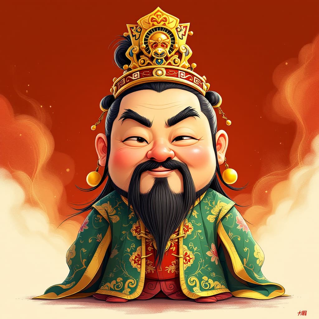 AI generated: The Yellow Emperor, a Chinese male, has a round face, as if his face is slightly red after drinking ...