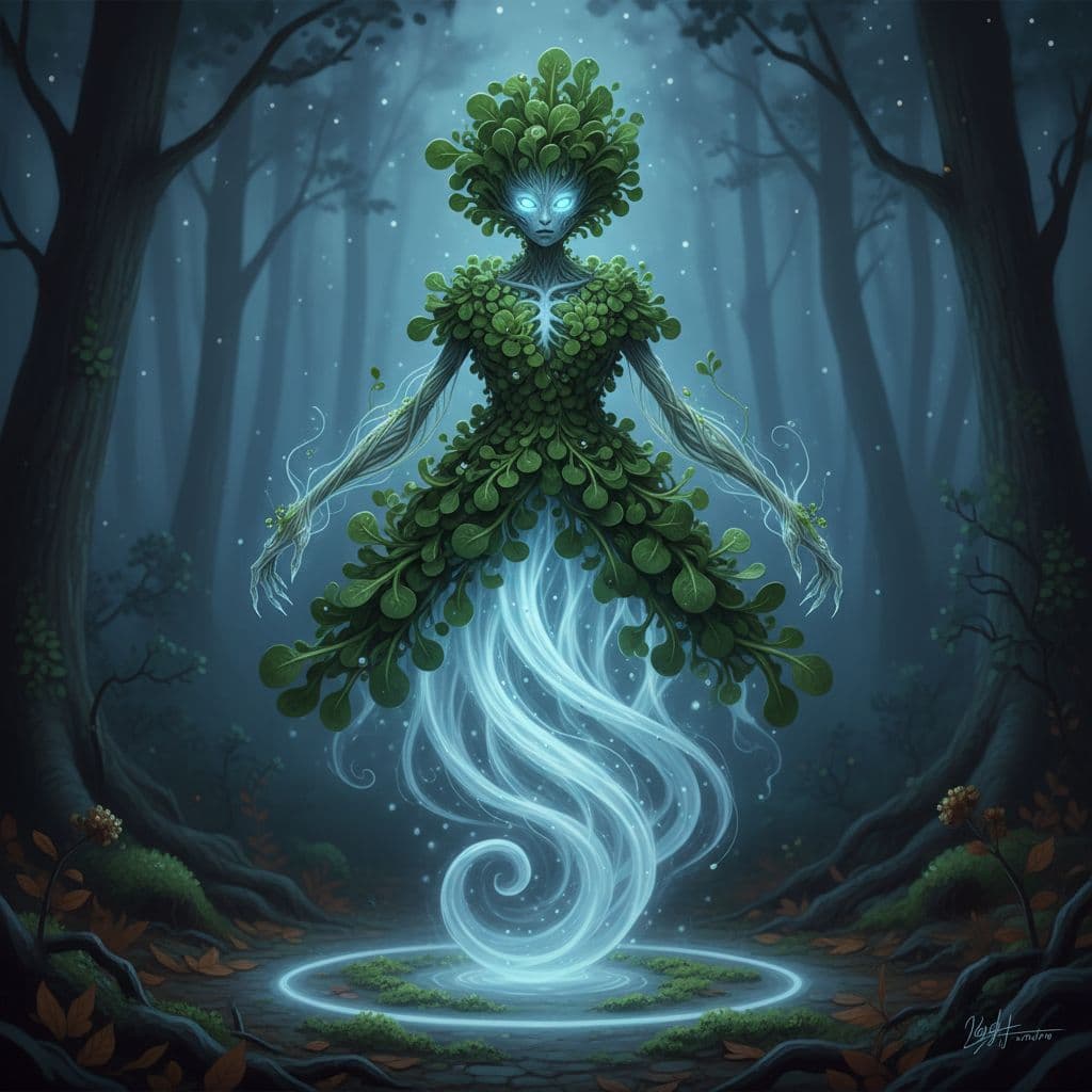 AI generated: make a creature that is half ghost half Valerianella locusta