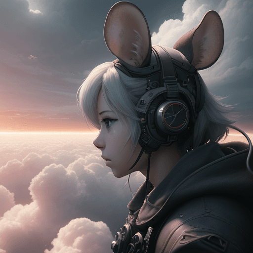 AI generated: a stylist computer, a big mouse,
above the sky, around clouds,dramatic light, pale sunrise, cinemati...