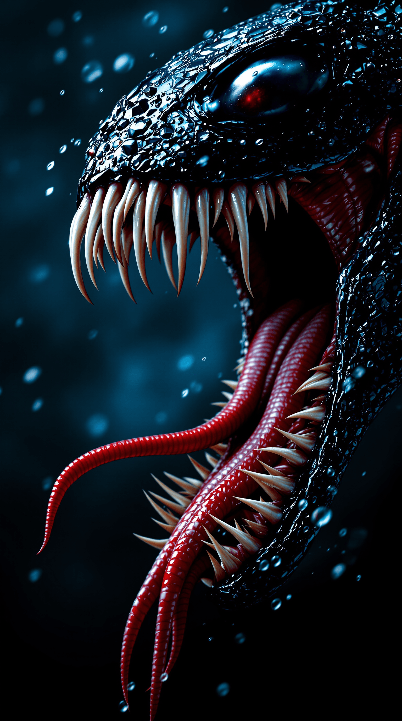 AI generated: a close up of a venom with its mouth open, film key art, by Charles Fremont Conner, full image, clea...