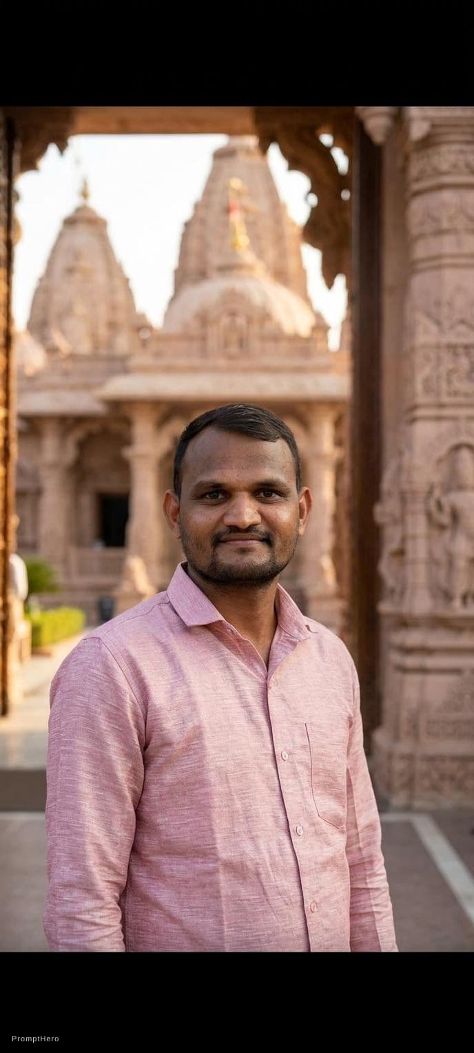 AI generated: Brindavan temple with original face no people back