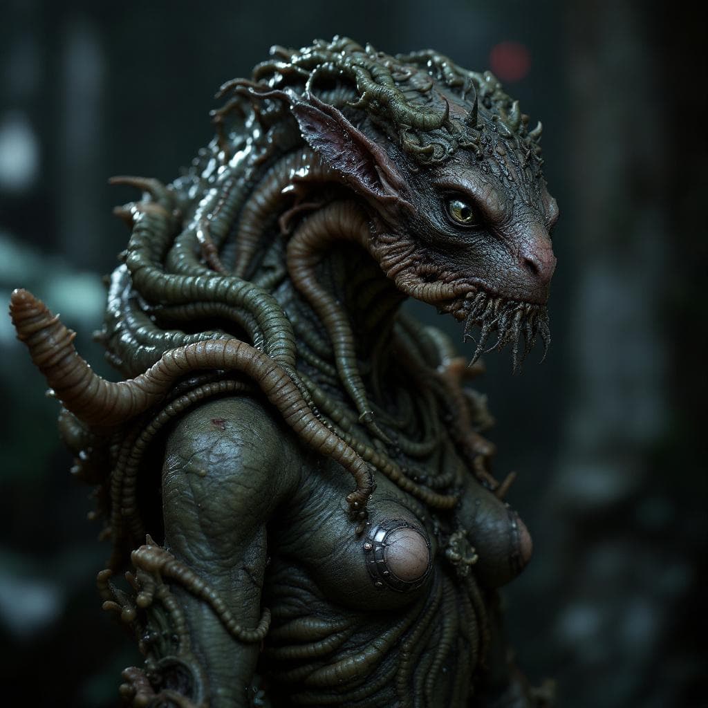 AI generated: Create unique, fleshly, organic, human-like species, Male and Female, that match this description. C...