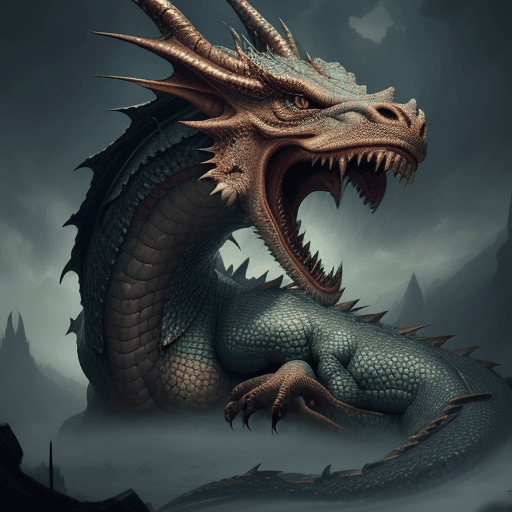 AI generated: incredible detailed shot of a magnificent dragon waking up from a thousand years of sleep, the gaze ...
