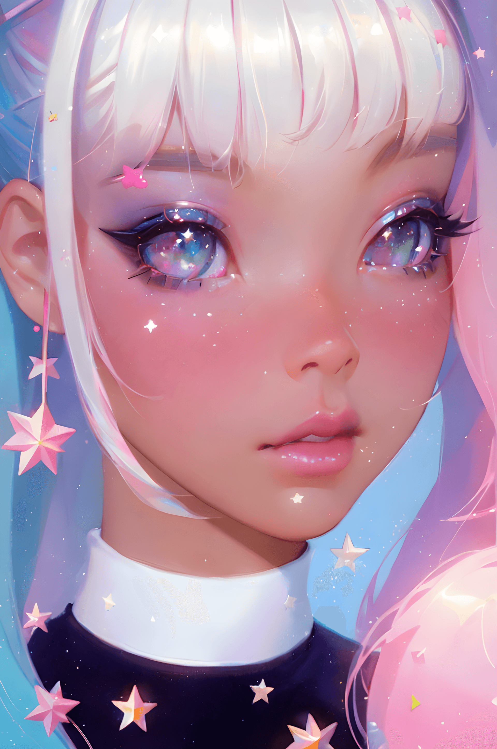 AI generated: a close up of a person with pink hair, digital art, inspired by Yanjun Cheng, digital art, shinning ...