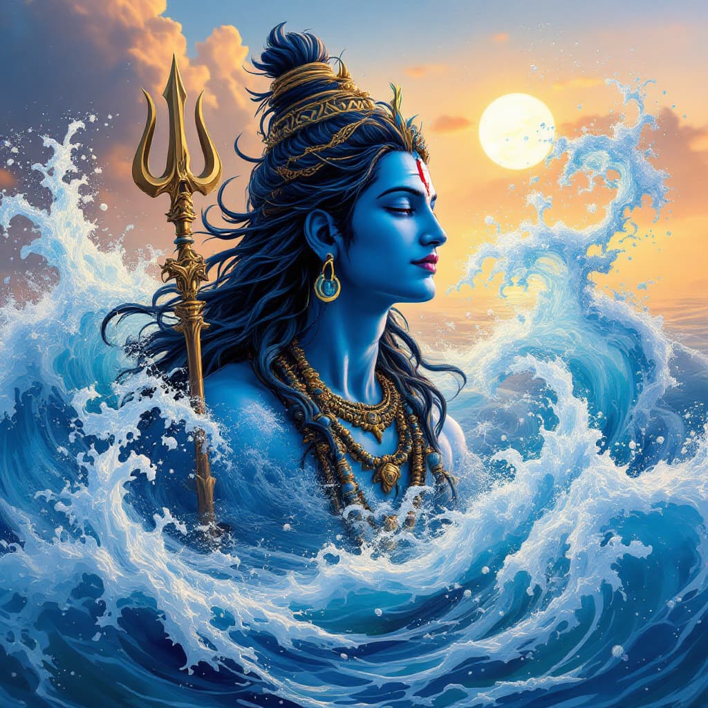 AI generated: photo illustration of lord Shiva a world of waves, in the style of tanya shatseva, the stars art gro...