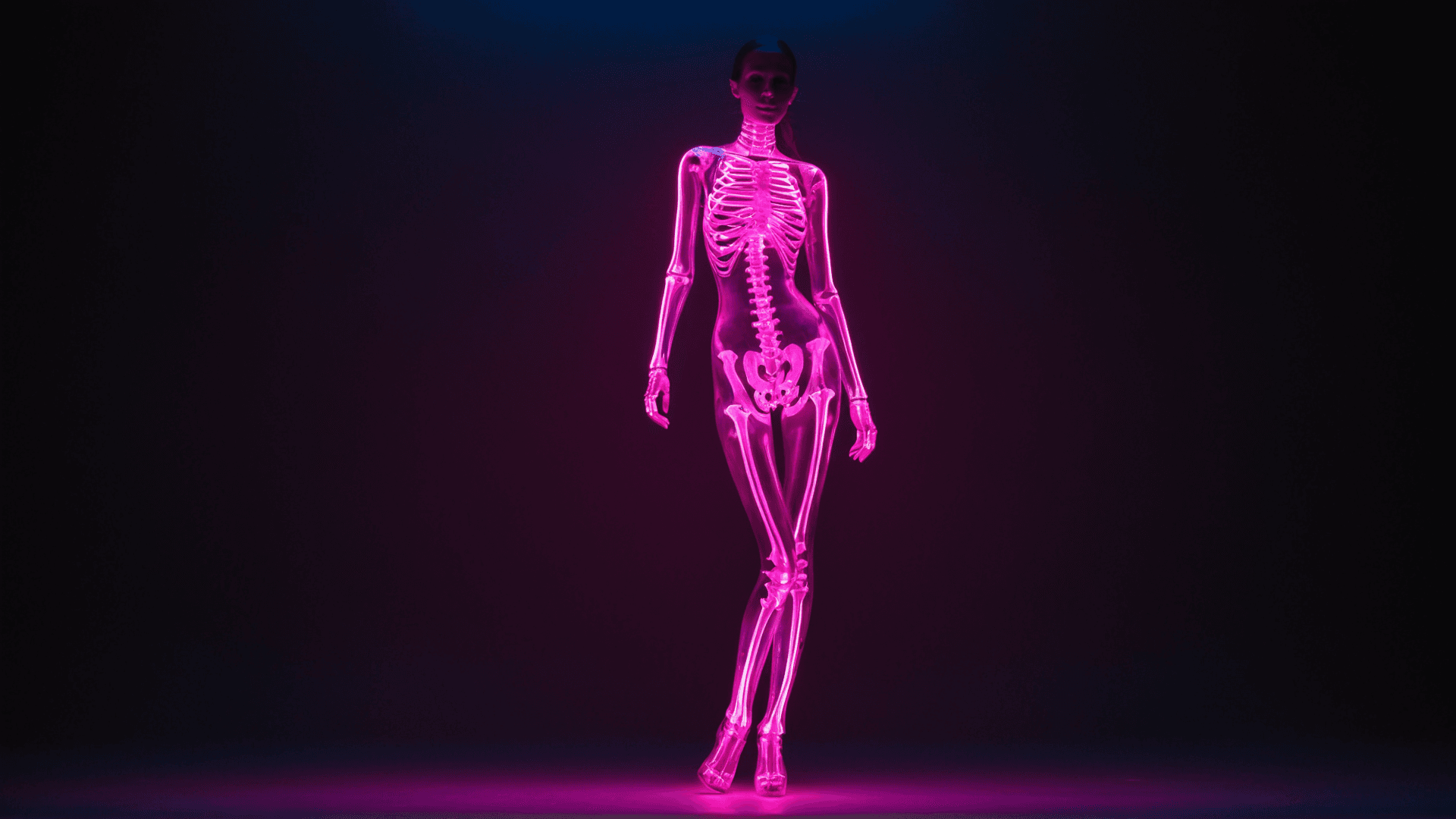 AI generated: score_9, score_8_up, score_7_up, full body shot of a woman with ((transparent skin)), ((glowing pink...