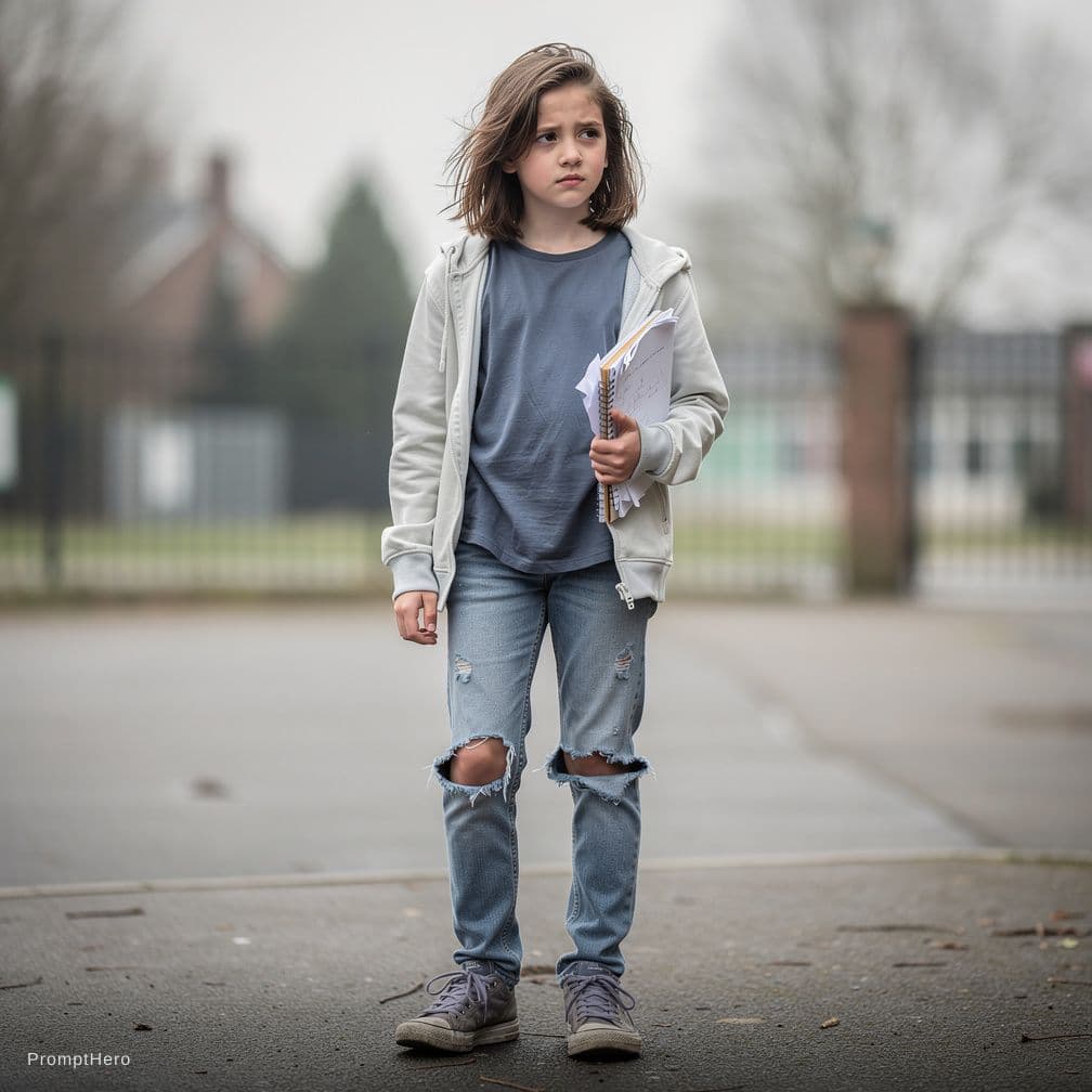 AI generated: girl 14 year With the torn